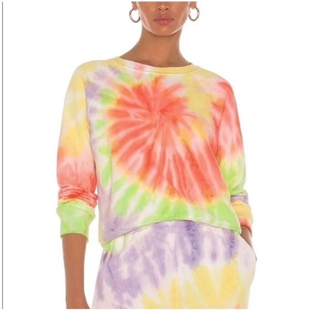 Re/Done x Hanes 2 Piece Raglan Neon Tie Dye Spiral Sweatshirt & Sweatpants M NEW - Picture 4 of 16